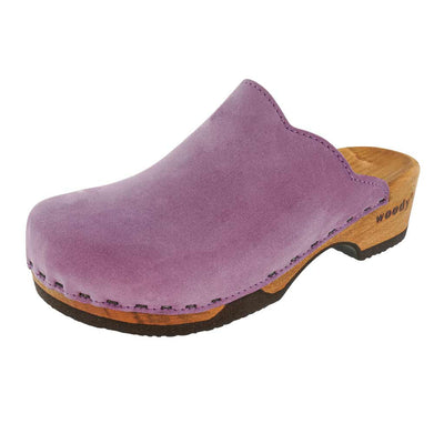 emma, farbe: flieder_clogs damen mit biegsamer nachhaltiger weidenholzsohle, holzclogs woody, woody schuhe, woody shoes, handgemachte holzschuhe aus österreich, kärnten