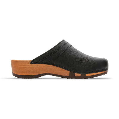 hanni, clogs damen mit biegsamer nachhaltiger holzsohle, farbe: nero-schwarz, holzclogs woody, woody schuhe, woody shoes, handgemachte holzschuhe aus österreich, kärnten