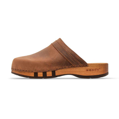 harry, clogs herren mit biegsamer nachhaltiger holzsohle, farbe: tabacco-braun, holzclogs woody, woody schuhe, woody shoes, handgemachte holzschuhe aus österreich, kärnten