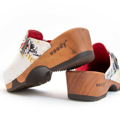 manu, clogs damen mit biegsamer nachhaltiger holzsohle, der bestseller, holzclogs woody, woody schuhe, woody shoes, handgemachte holzschuhe aus österreich, kärnten, farbe: showtime (multicolor)