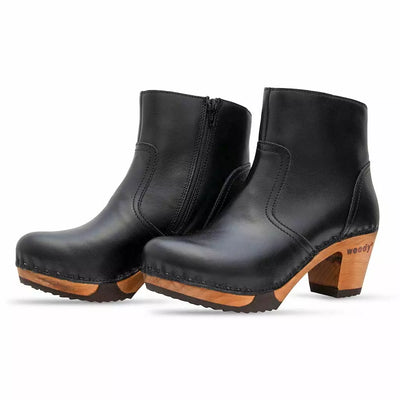 clogs damen tanja woody holzschuhe. tanya ankle boots gefüttert, damenstiefel, stiefel, damenclogs mit flexibler, biegsamer holzsohle. holzclogs, clogs damen knöchel stiefel, damen clogs mit fussbett. ankleboots holz schuhe, holzclog, holzschuhe kaufen, Farbe: tresor nero (schwarz) 