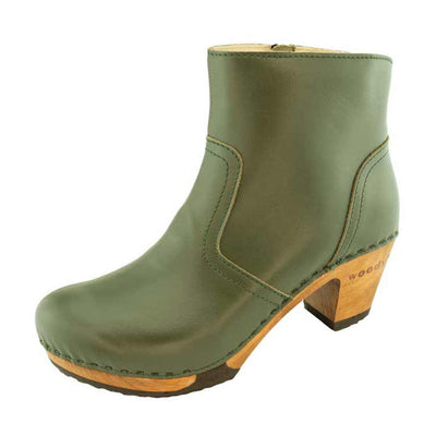 clogs damen tanja woody holzschuhe. tanya ankle boots gefüttert, damenstiefel, stiefel, damenclogs mit flexibler, biegsamer holzsohle. holzclogs, clogs damen knöchel stiefel, damen clogs mit fussbett. ankleboots holz schuhe, holzclog, farbe: tresor-gruen