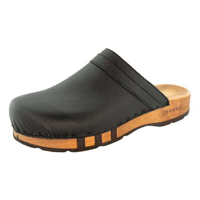 harry, clogs herren mit biegsamer nachhaltiger holzsohle, farbe: schwarz, holzclogs woody, woody schuhe, woody shoes, handgemachte holzschuhe aus österreich, kärnten