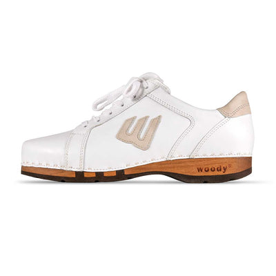 clogs herren sneaker wayne woody holzschuhe. herren clogs, flexible, biegsame holzsohle. holzclogs, sneaker clogs herren, männer clogs mit fussbett. woody leder clogs herren. holzclogs, holzschuhe bestellen. farbe: weiss-hielo