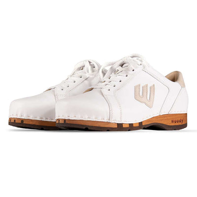 clogs herren sneaker wayne woody holzschuhe. herren clogs, flexible, biegsame holzsohle. holzclogs, sneaker clogs herren, männer clogs mit fussbett. woody leder clogs herren. holzclogs, holzschuhe bestellen. farbe: weiss-hielo