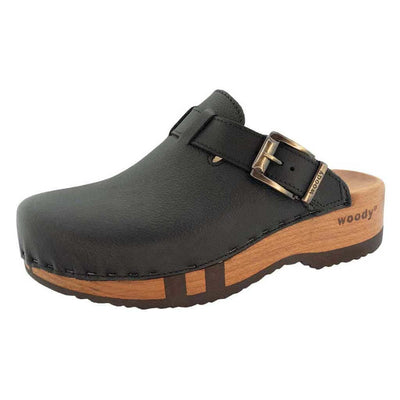 leon, clogs herren mit biegsamer nachhaltiger holzsohle, farbe: nero-schwarz, holzclogs woody, woody schuhe, woody shoes, handgemachte holzschuhe aus österreich, kärnten