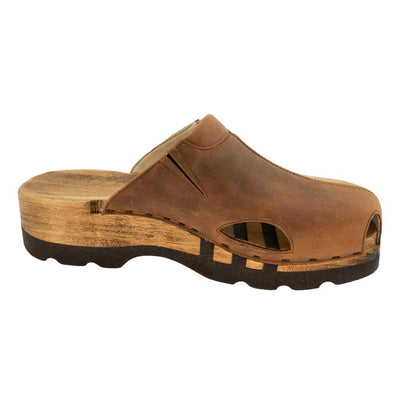 lissabon, arbeits-clogs unisex und biegsamer nachhaltiger holzsohle, farbe: tabacco-braun, holzclogs woody, woody schuhe, woody shoes, handgemachte holzschuhe aus österreich, innenseite