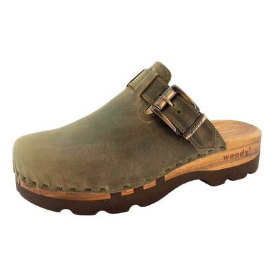 lukas, clogs herren mit biegsamer nachhaltiger holzsohle, der bestseller, farbe: olivia-grün, holzclogs woody, woody schuhe, woody shoes, handgemachte holzschuhe aus österreich, kärnten