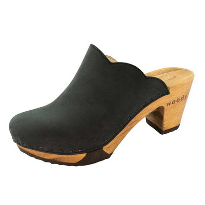 nina, clogs damen mit absatz und biegsamer nachhaltiger holzsohle, der bestseller, farbe: nero-schwarz, holzclogs woody, woody schuhe, woody shoes, handgemachte holzschuhe aus österreich, kärnten