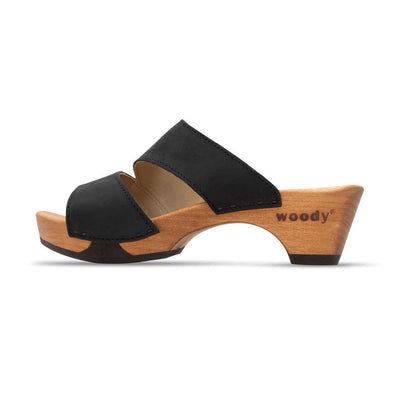 kate-farbe: nero_clogs pantoletten damen mit biegsamer nachhaltiger weidenholzsohle, holzclogs woody, woody schuhe, woody shoes, handgemachte holzschuhe aus österreich, kärnten