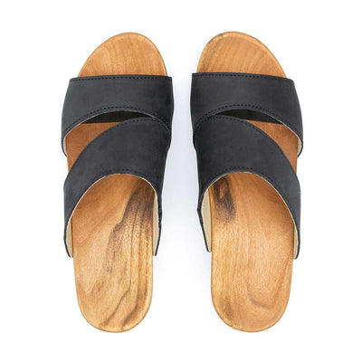 kate-farbe: nero_clogs pantoletten damen mit biegsamer nachhaltiger weidenholzsohle, holzclogs woody, woody schuhe, woody shoes, handgemachte holzschuhe aus österreich, kärnten