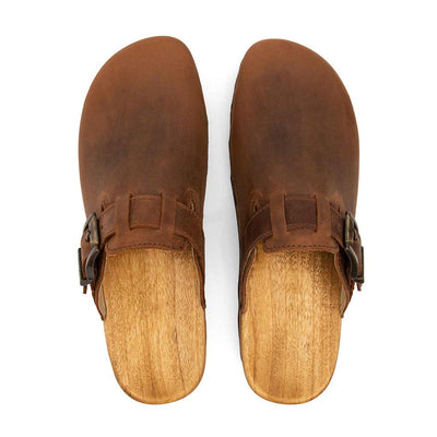 lukas, clogs herren mit biegsamer nachhaltiger holzsohle, der bestseller, farbe: tabacco-braun, holzclogs woody, woody schuhe, woody shoes, handgemachte holzschuhe aus österreich, kärnten