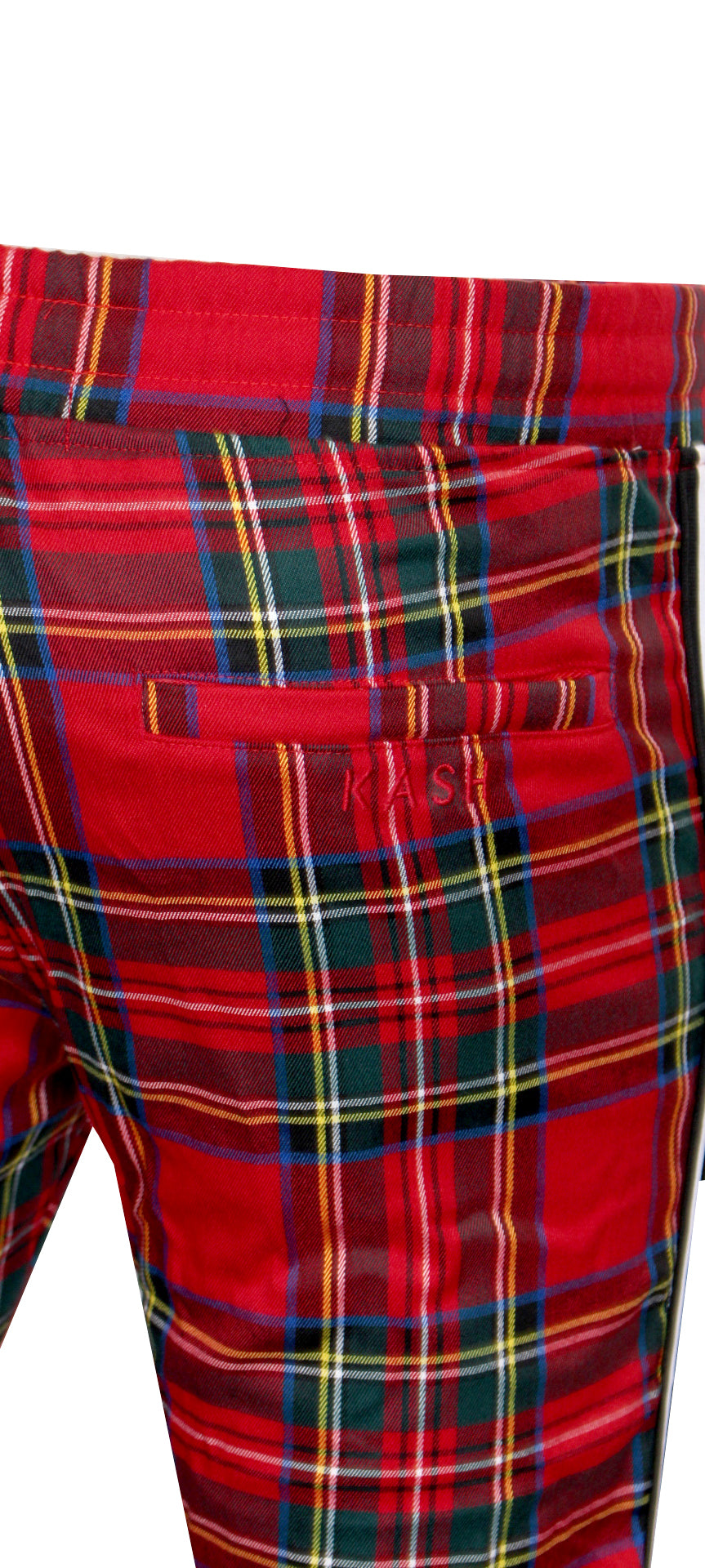 Men's Plaid Track Pants with Red and Black Stripes-Red