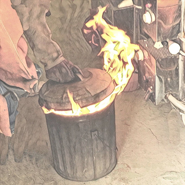 Fiery hot raku pottery bursts into flames when moved from the kiln to a container with combustible newspaper