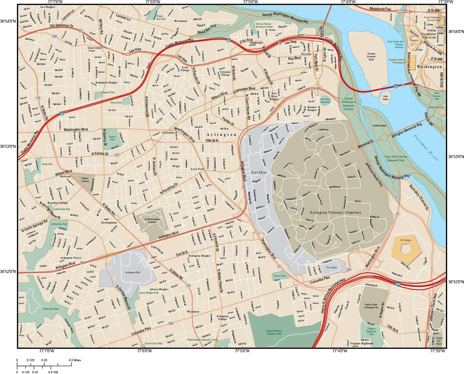 Arlington Va Map In Adobe Illustrator Vector Format Map Resources