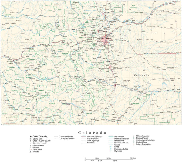 Colorado Detailed Cut Out Style State Map In Adobe Illustrator Vector Format Detailed Editable 