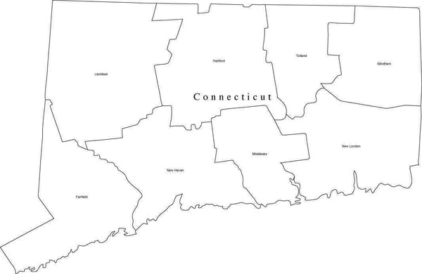 Connecticut Map Black And White