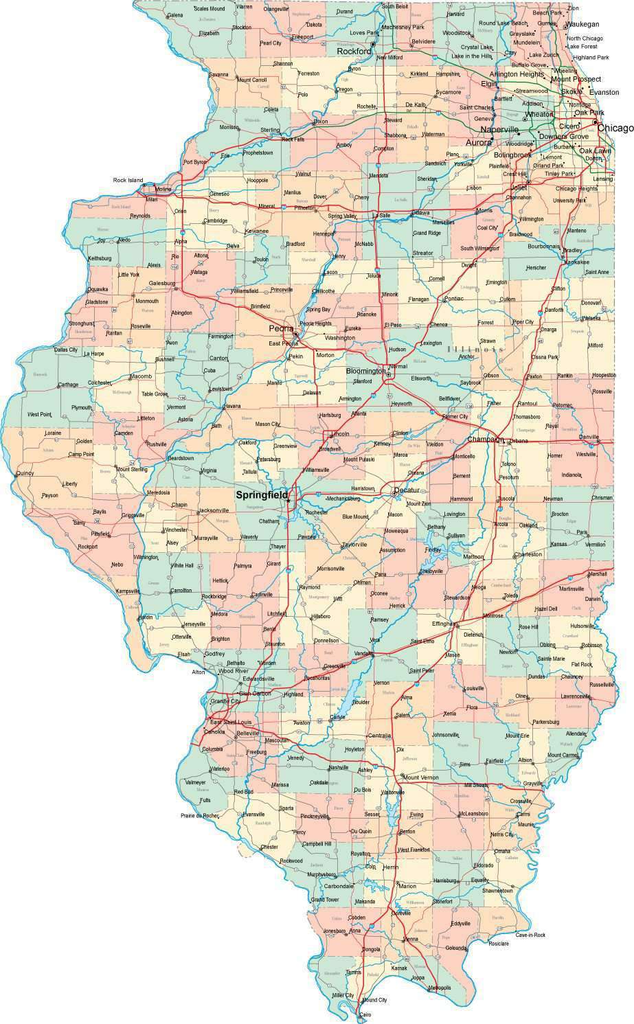 Digital Illinois State Map In Multi Color Fit Together Style To Match Other States Map Resources 4820