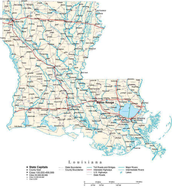 Louisiana State Map in Fit-Together Style to match other states