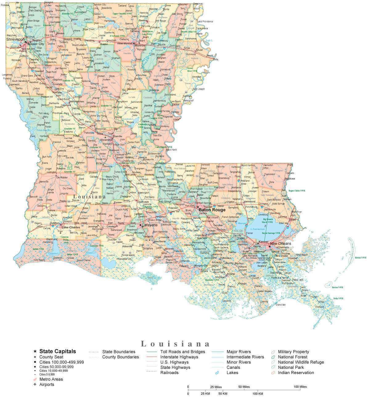 State Map of Louisiana in Adobe Illustrator vector format. – Map Resources