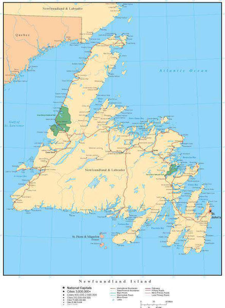 Newfoundland Island map in Adobe Illustrator vector format