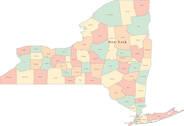 Map Of Ny State Multi Color New York State Map With Counties And County Names