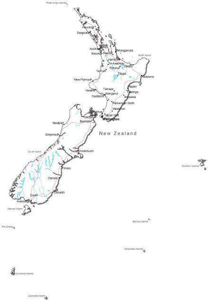 New Zealand Black White Road Map In Adobe Illustrator Vector Format