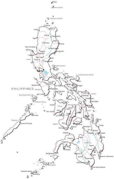 Philippines Black & White Road map in Adobe Illustrator Vector Format