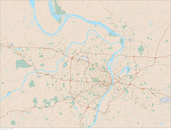 St. Louis MO Metro Area Vector Map with Major Roads