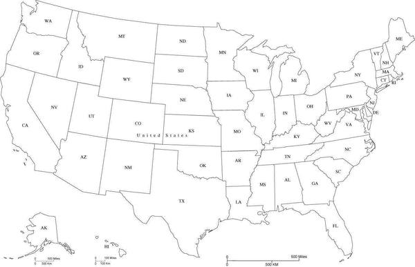 Usa Map With State Abbreviations In Adobe Illustrator And Powerpoint