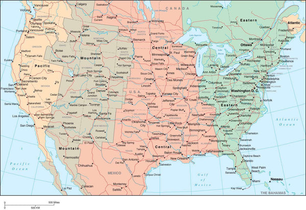Digital USA Time Zone map in Adobe Illustrator vector format – Map