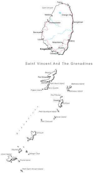 St Vincent & Grenadines Black & White Road map in Adobe Illustrator