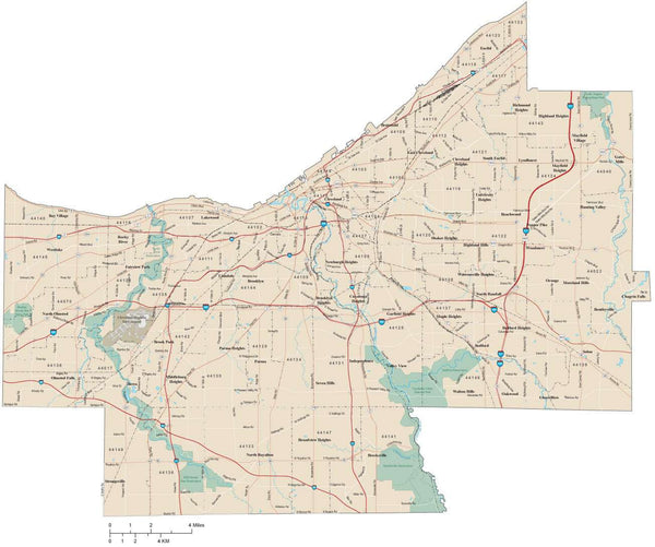 Cuyahoga County Map with Local Streets in Adobe Illustrator vector