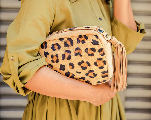 Sarah Atiq wears Elyse & i Leopard Felix Bag