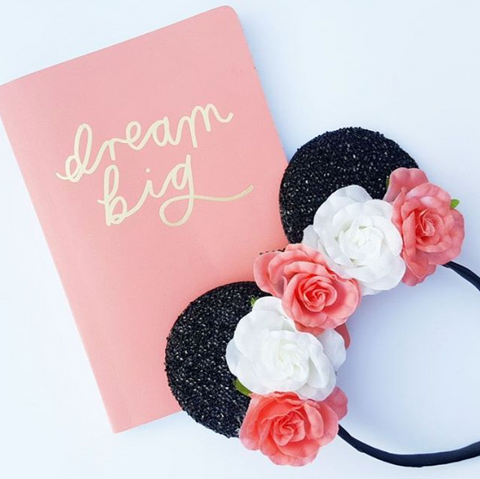 floral minnie ears with flower crown coral cream roses