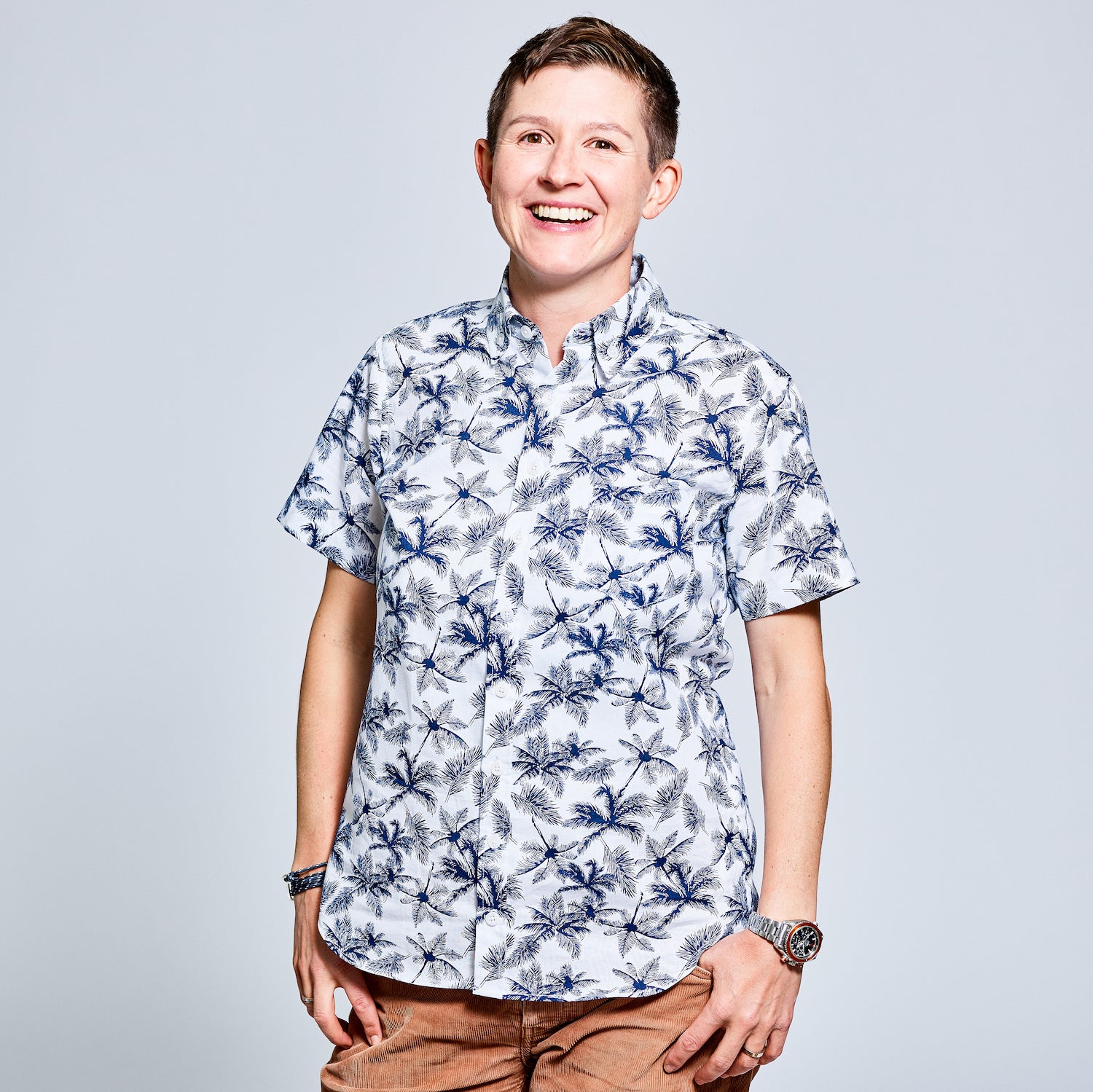 Kelly in Murie Palm Tree Linen Cotton Shirt