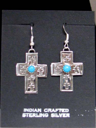 Navajo Indian Native American Sterling Silver Cross Post Earrings 