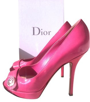 pink open toe pumps