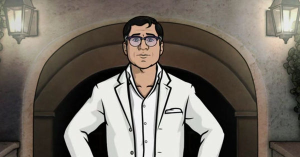 cyril from archer wearing a tropical white on white suit