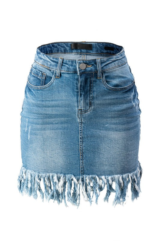 fringe denim skirt