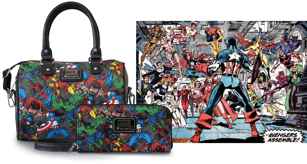 Loungefly Marvel Character wallet and duffle from Retro Glam Clothing