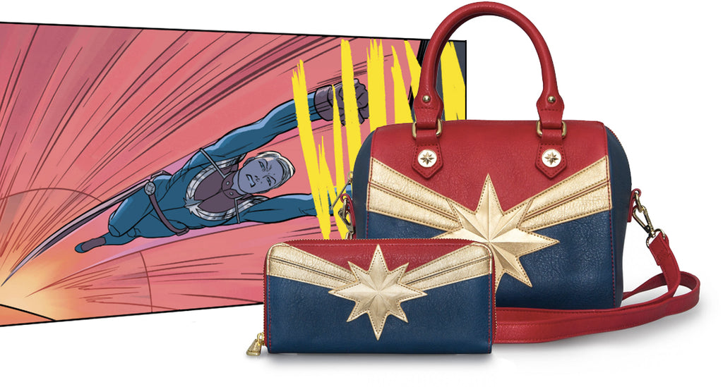 Loungefly Captain Marvel wallet and duffle from Retro Glam Clothing