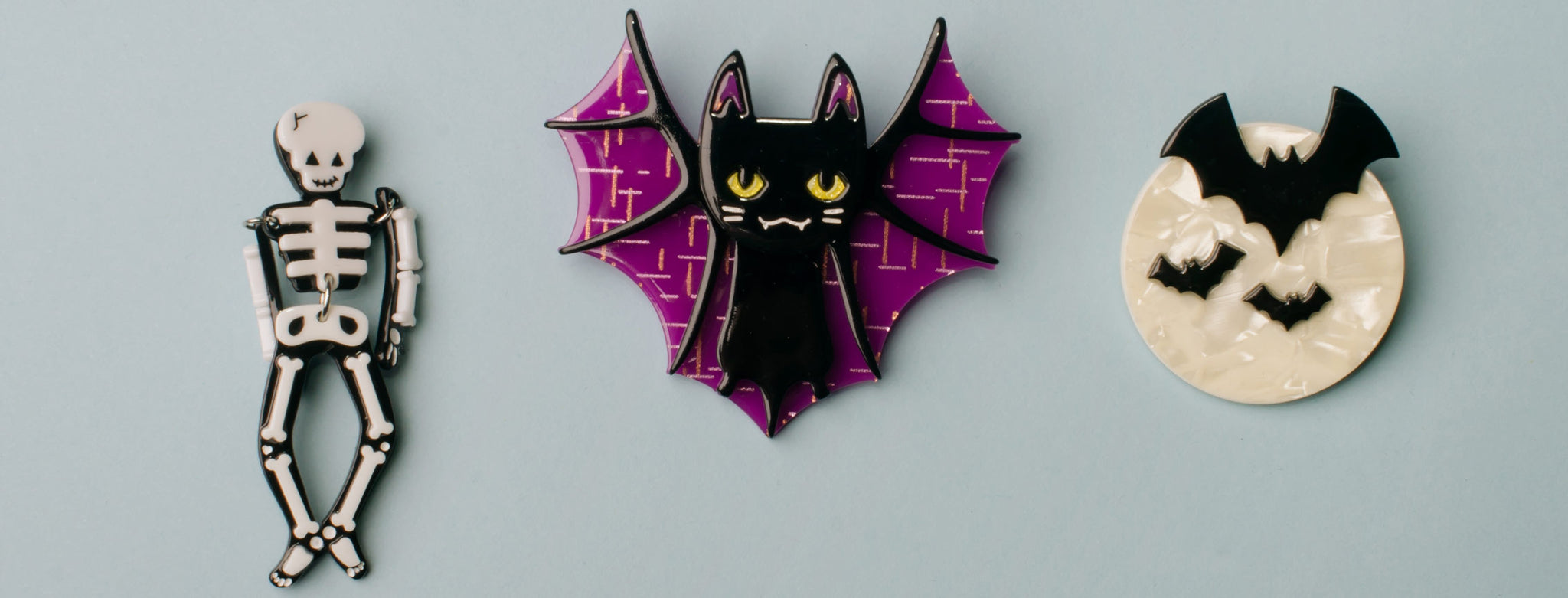 Erstwilder Funny Bones Brooch, Erstwilder Black Cat Brooch, Erstwilder All Hallows' Eve Brooch