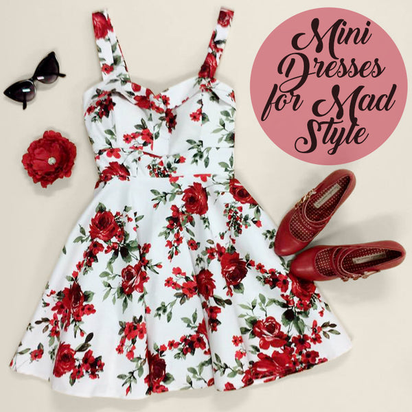 Mini Dresses for Mad Style - Ixia Red Floral Mini, Heart of Haute Diva's Delight Hair Flower, BAIT Hadley Heels, Black Cateye Sunglasses