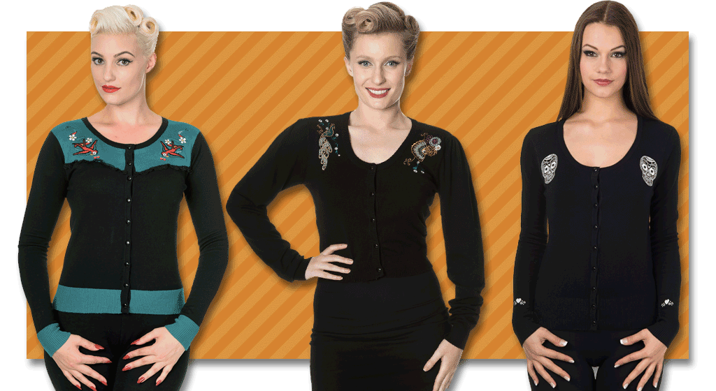 Banned Emily, Proud Peacock, and Black Magic Cardigans from Retro Glam Clothing