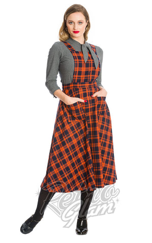 Banned Orange Check Miss Spook Pinafore Dress