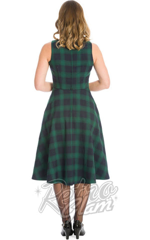 Banned Green Plaid Sweet Check Fit & Flare Dress back