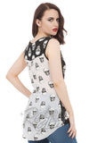 Jawbreaker sleeveless Monotone Skull Top with cutout detail back on model Jawbreaker sleeveless Monotone Skull Top with cutout detail back on model