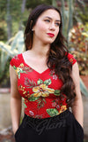 Retrolicious Isabel Top in Red Tiki Floral Retrolicious Isabel Top in Red Tiki Floral