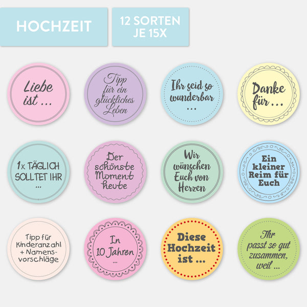 Holz Gästebuch Hochzeits Sticker Aufkleber Fragen selbstklebend Kreis 40mm 